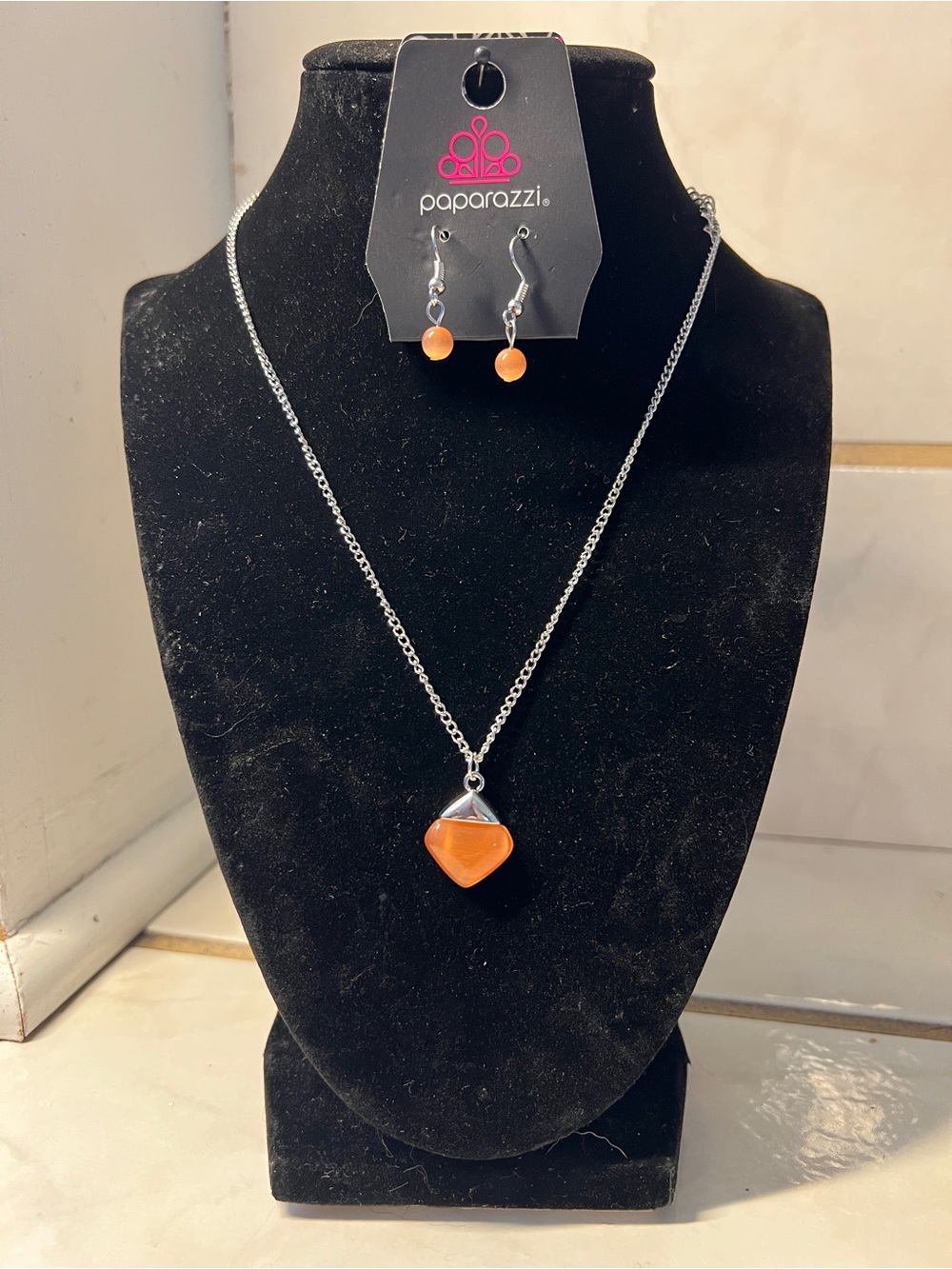 Paparazzi Orange Stone Pendant Necklace with Matching Drops